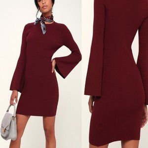 Hold Me Burgundy Ribbed Bell Sleeve Bodycon Sweate